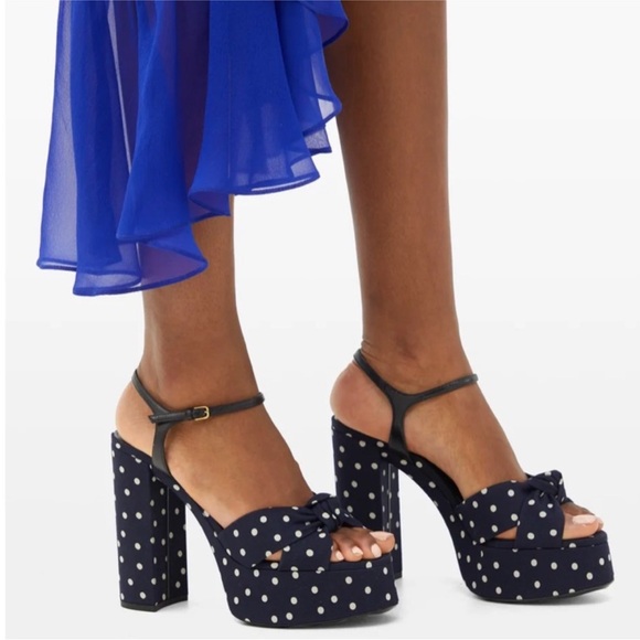 Saint Laurent Bianca Polka Dot Sandals in Navy - Picture 1 of 9